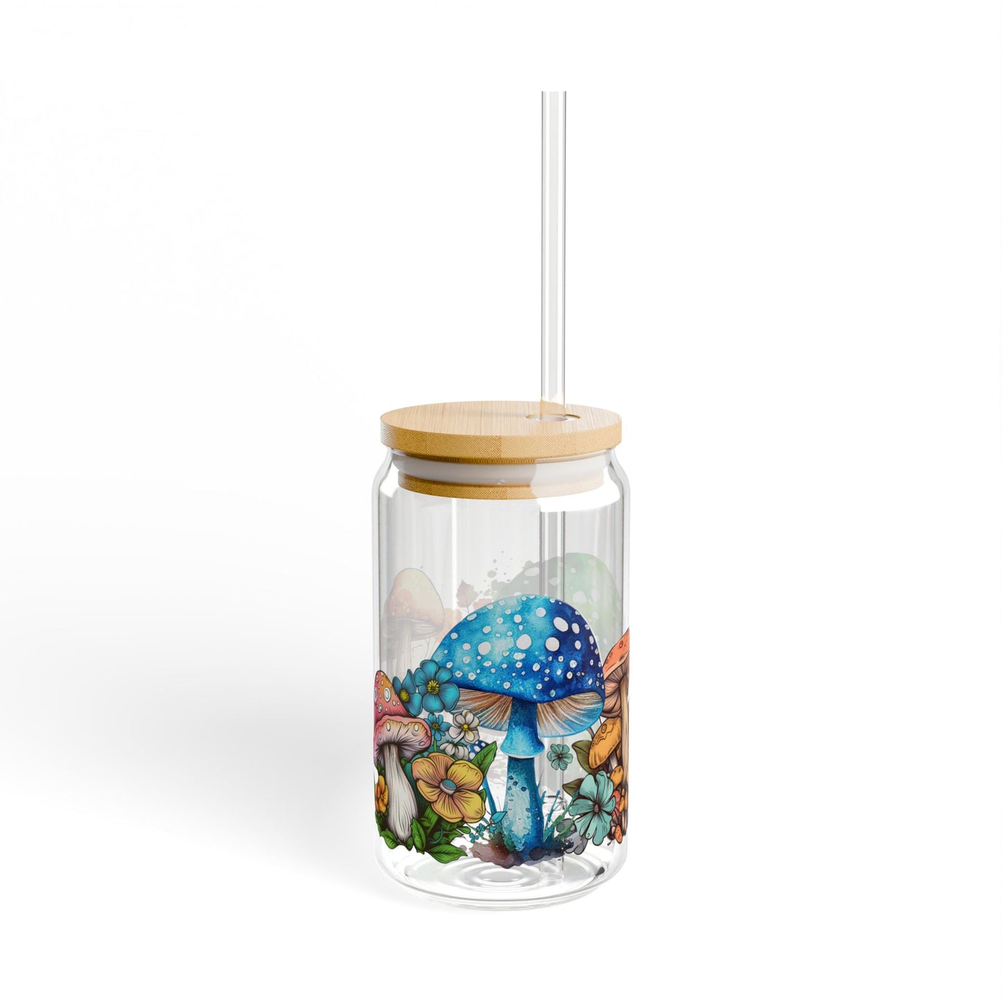 Mushroom Sipper Glass, 16oz | Eco-Friendly Drinkware, Unique Gifts for Nature Lovers, Farmhouse Kitchen Decor, Reusable Straw Cup