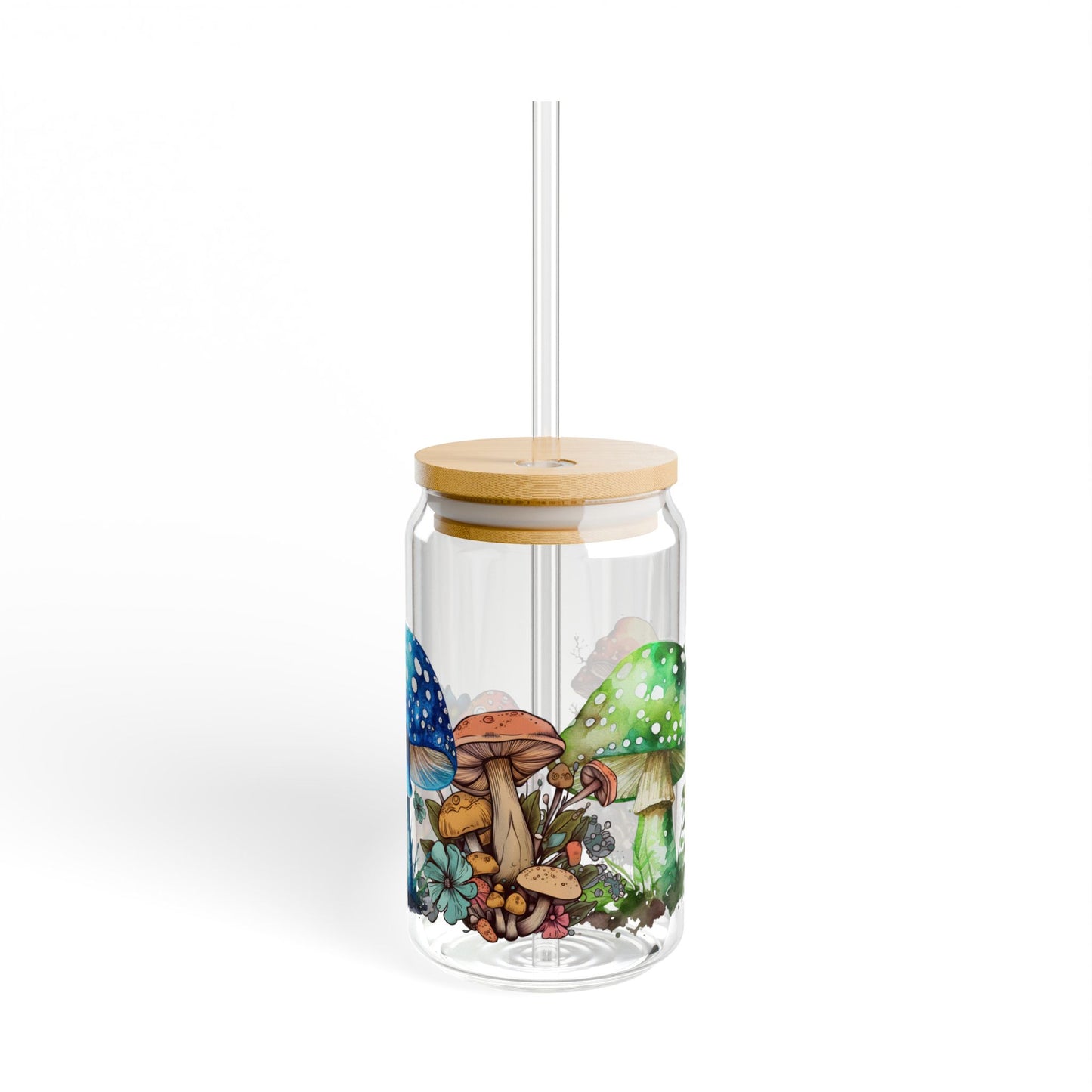 Mushroom Sipper Glass, 16oz | Eco-Friendly Drinkware, Unique Gifts for Nature Lovers, Farmhouse Kitchen Decor, Reusable Straw Cup