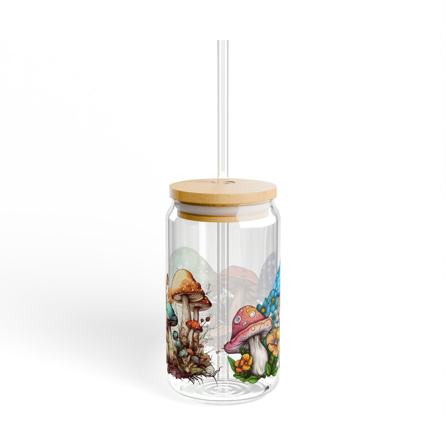 Mushroom Sipper Glass, 16oz | Eco-Friendly Drinkware, Unique Gifts for Nature Lovers, Farmhouse Kitchen Decor, Reusable Straw Cup