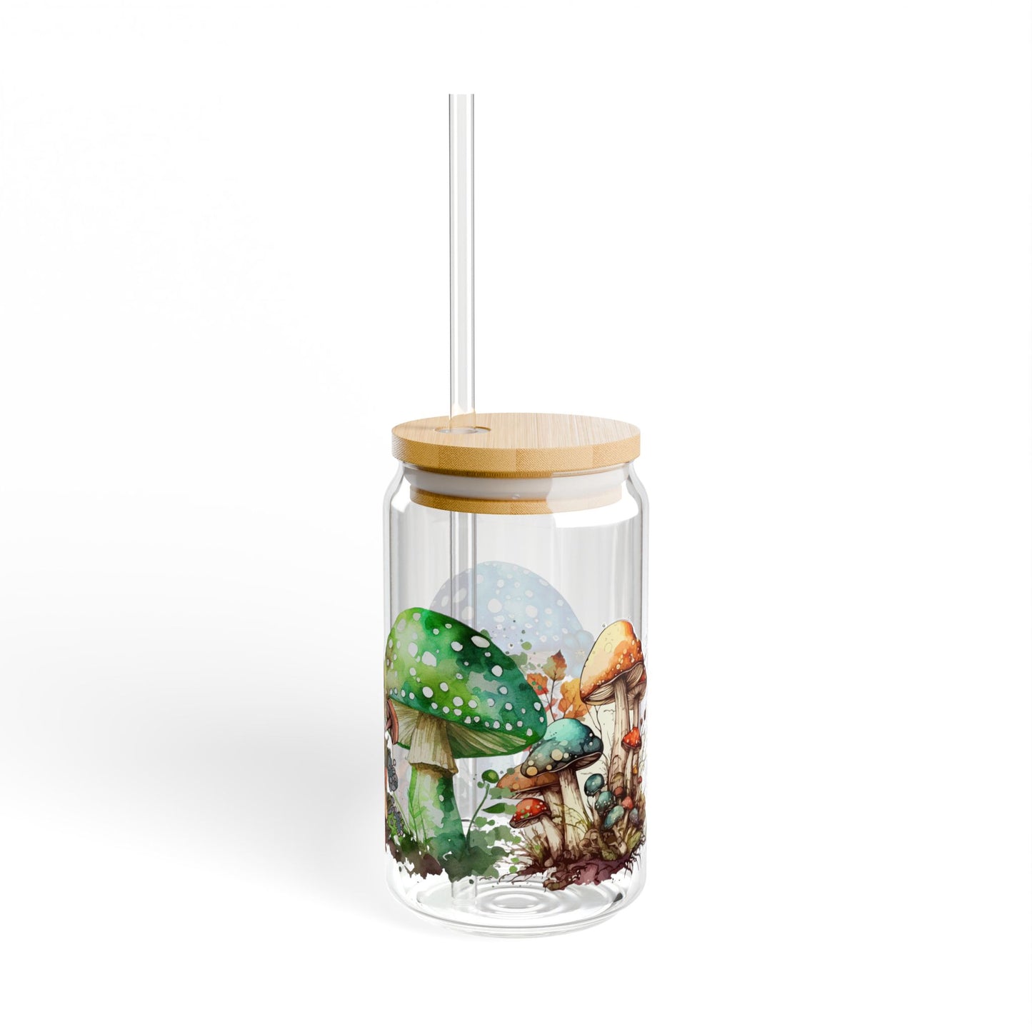 Mushroom Sipper Glass, 16oz | Eco-Friendly Drinkware, Unique Gifts for Nature Lovers, Farmhouse Kitchen Decor, Reusable Straw Cup