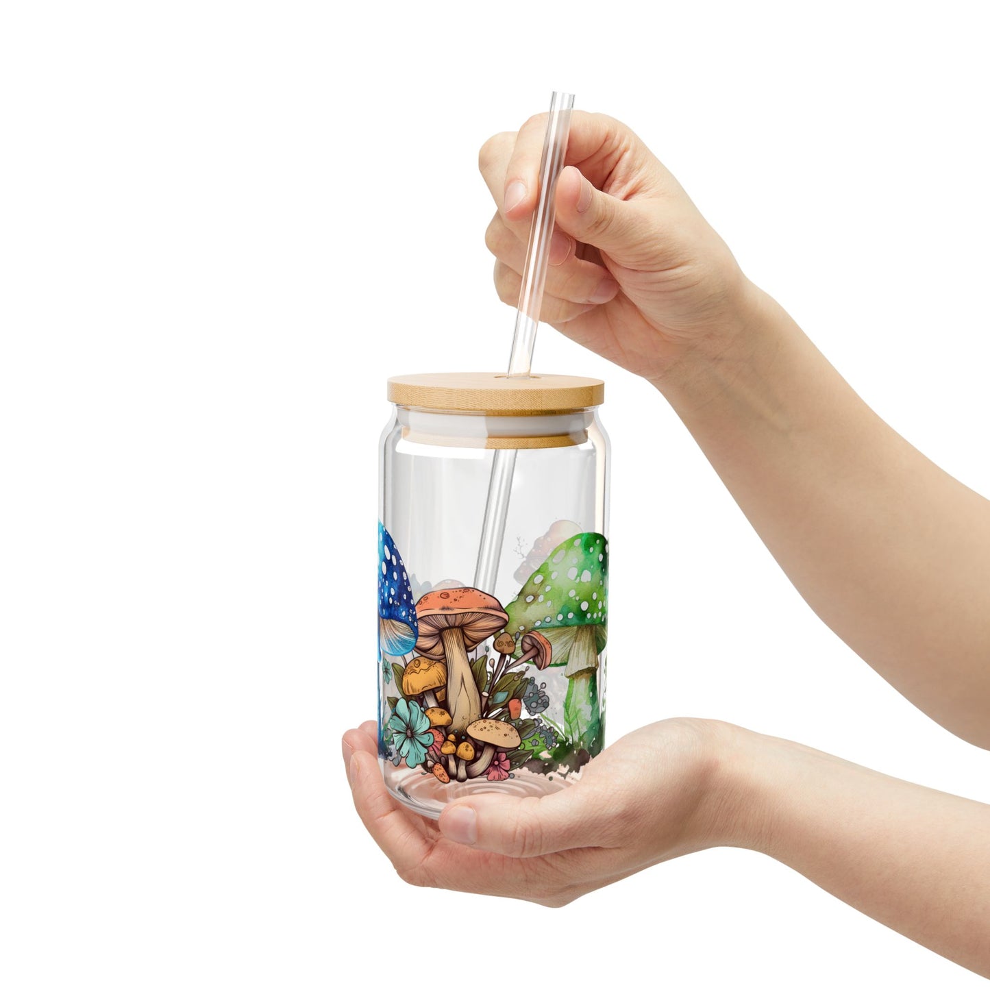 Mushroom Sipper Glass, 16oz | Eco-Friendly Drinkware, Unique Gifts for Nature Lovers, Farmhouse Kitchen Decor, Reusable Straw Cup