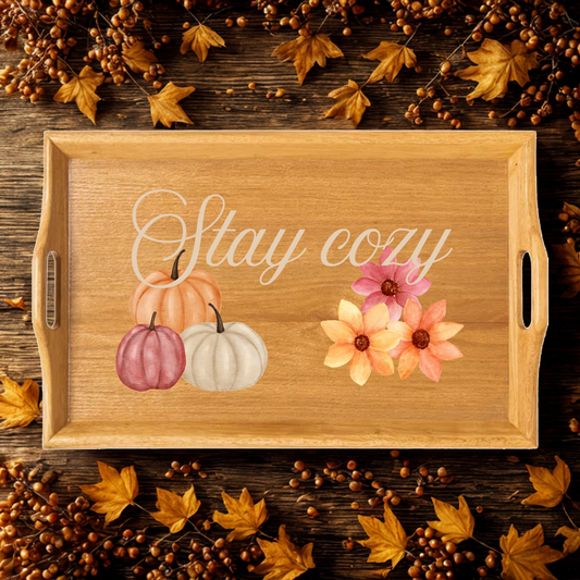 Cozy Fall Bamboo Serving Tray, Perfect for Thanksgiving, Rustic Home Decor, Engraved Kitchen Gift, Autumn Gathering, Seasonal Serving