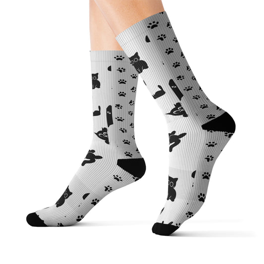 Whimsical Cat Socks, Cozy Animal Footwear, Gift for Pet Lovers, Unique Fashion Accessory, Black Cat Design, Birthday and Holiday Gift