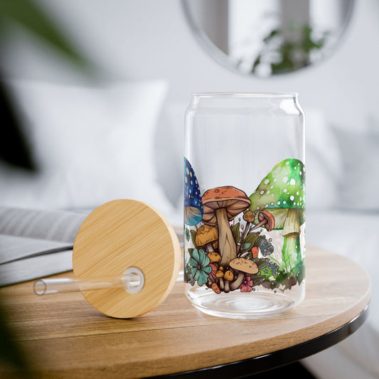 Mushroom Sipper Glass, 16oz | Eco-Friendly Drinkware, Unique Gifts for Nature Lovers, Farmhouse Kitchen Decor, Reusable Straw Cup