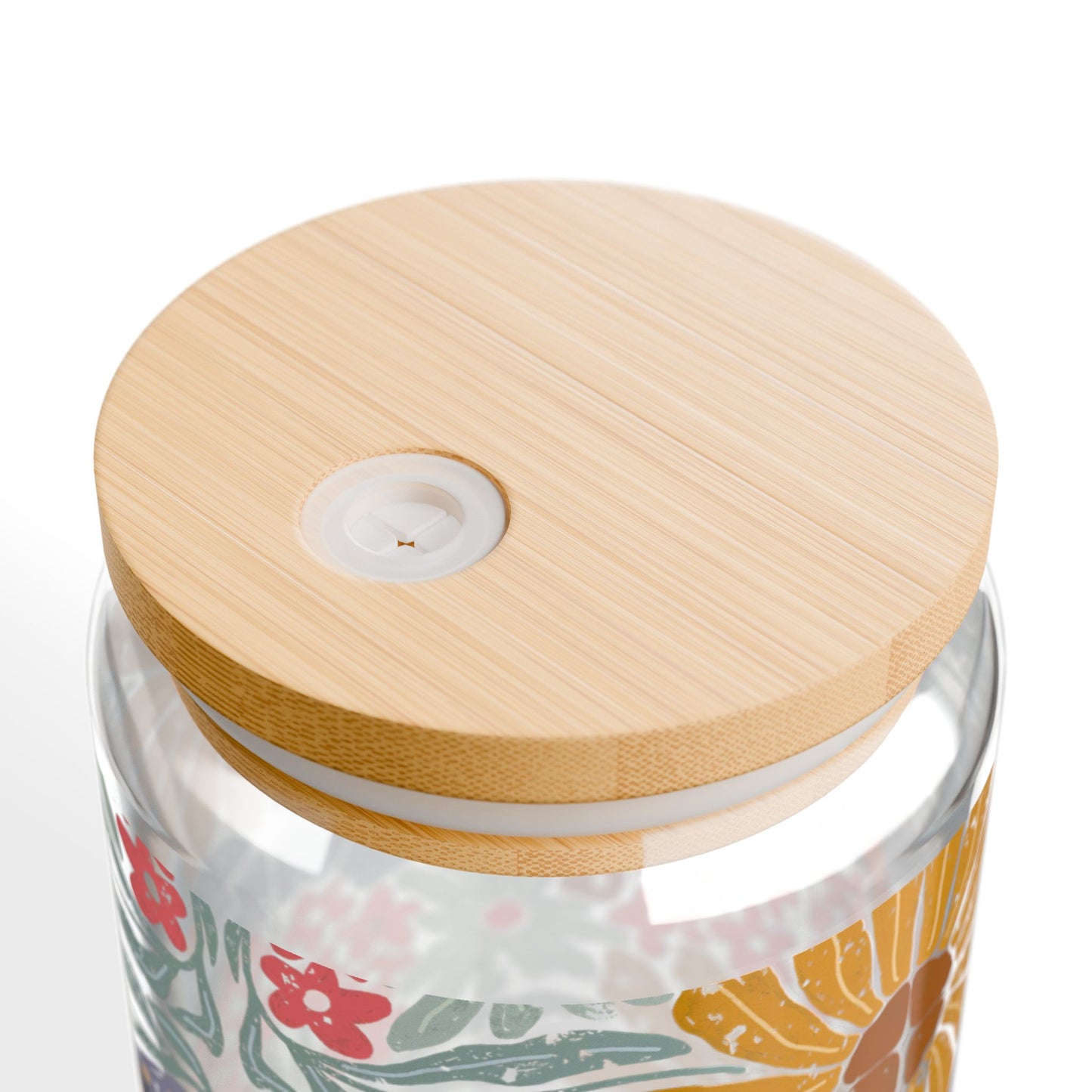 Pressed in Prose 16oz Glass Tumbler – Bamboo Lid & Glass Straw, Cottagecore Bohemian Floral Design